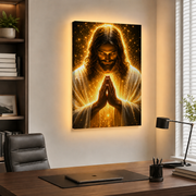 LED Radiant Praying Jesus Canvas/Mica – Glowing Christian Wall Art with Hidden Backlight