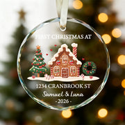 Our First Christmas At New Home - Personalized Circle Glass Ornament - Christmas Gift For Husband/Wife, Couples, Newlywed Wedding Gift