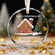 Our First Christmas At New Home - Personalized Circle Glass Ornament - Christmas Gift For Husband/Wife, Couples, Newlywed Wedding Gift