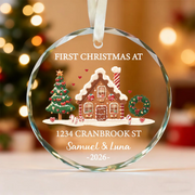 Our First Christmas At New Home - Personalized Circle Glass Ornament - Christmas Gift For Husband/Wife, Couples, Newlywed Wedding Gift