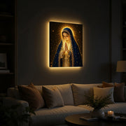 LED Mother Mary Prayer Canvas/Mica – Christian Wall Art with Hidden Backlight