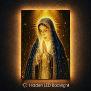 LED Mother Mary Prayer Canvas/Mica – Christian Wall Art with Hidden Backlight