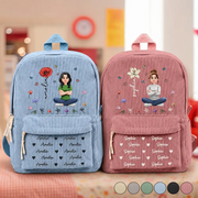 Custom Name Birth Flower Cartoon Character -  Personalized Kid Corduroy Backpack - Gift For Back To School, First Day of School - Student, Son, Daughter | Kindergarten, Pre-K, Preschool
