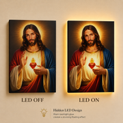 LED Sacred Heart Jesus Canvas/Mica – Glowing Christian Wall Art with Hidden Backlight