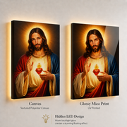 LED Sacred Heart Jesus Canvas/Mica – Glowing Christian Wall Art with Hidden Backlight