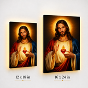 LED Sacred Heart Jesus Canvas/Mica – Glowing Christian Wall Art with Hidden Backlight