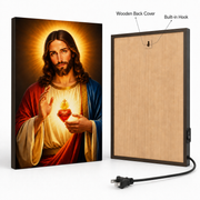 LED Sacred Heart Jesus Canvas/Mica – Glowing Christian Wall Art with Hidden Backlight