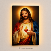 LED Sacred Heart Jesus Canvas/Mica – Glowing Christian Wall Art with Hidden Backlight