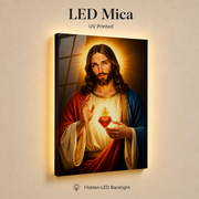 LED Sacred Heart Jesus Canvas/Mica – Glowing Christian Wall Art with Hidden Backlight
