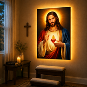 LED Sacred Heart Jesus Canvas/Mica – Glowing Christian Wall Art with Hidden Backlight