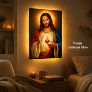 LED Sacred Heart Jesus Canvas/Mica – Glowing Christian Wall Art with Hidden Backlight