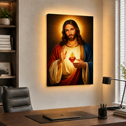 LED Sacred Heart Jesus Canvas/Mica – Glowing Christian Wall Art with Hidden Backlight