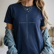 [COMFORT T-SHIRT] Make Heaven Crowded Minimalist Cross Line Design - Minimalist Faith