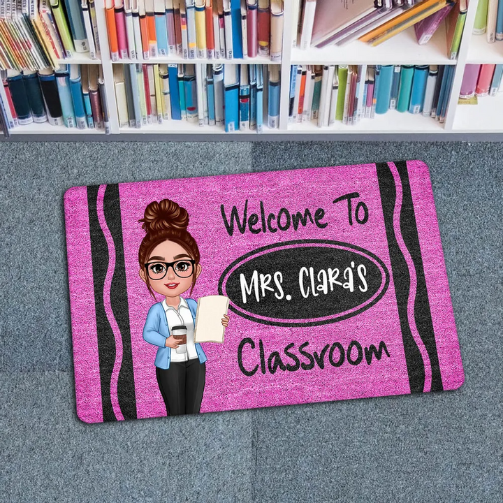 Teacher Crayon Welcome To Classroom - Personalized Doormat - Back To School Gift For Teacher, Educator, Kindergarten, Preschool, Pre K, Paraprofessional
