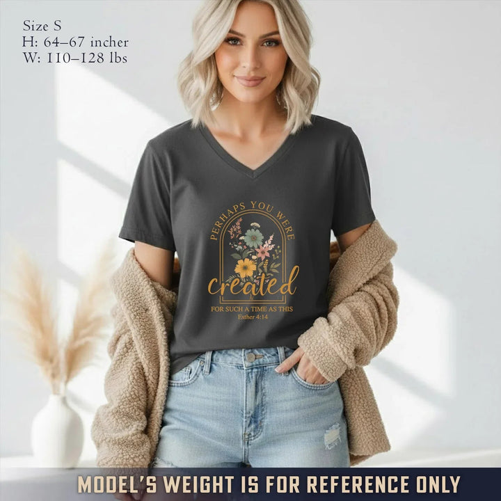 Created For Such A Time As This Floral Arch Design V-Neck Christian Shirt - Faith Floral
