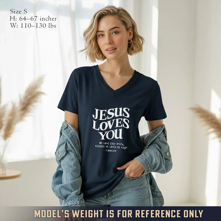 Jesus Loves You V-Neck Christian Shirt - Love in Christ