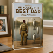 We Hooked The Best Dad Fishing With Kids' Names - Personalized Rectangle Acrylic Plaque - Gift For Dad, Daddy, Father's Day