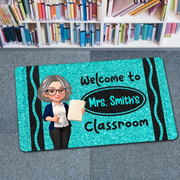 Faux Glitter Effect Crayon Color Welcome To Classroom - Personalized Doormat - Back To School Gift For Teacher, Educator