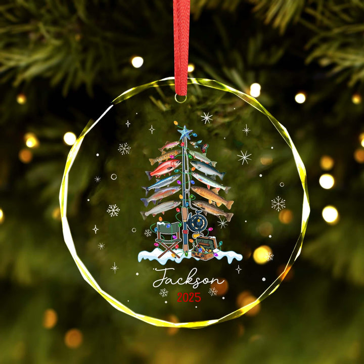 Xmas Tree Decor Gift For Fishing Lovers - Personalized Circle Glass Ornament - Christmas Gift For Fishing Lovers, Fishing Man