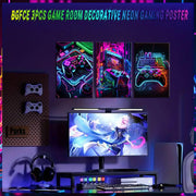 BGFCE Game Room Decor Posters Set of 3 - Neon Gaming Accessories Theme Canvas Wall Art, Gamer Console Paintings Picture Wall Decor for Children Youth Boys Bedroom 12x16 inch Unframed