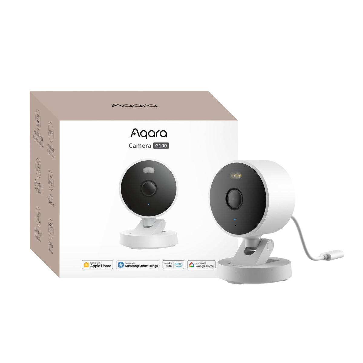 Aqara 2K Indoor/Outdoor Security Camera G100, HomeKit Secure Video, White | 2-Way Audio, Spotlight Color/IR Night Vision, AI Detection, 140° FOV, Wi-Fi 6, Supports HomeKit, Alexa, Google and IFTTT