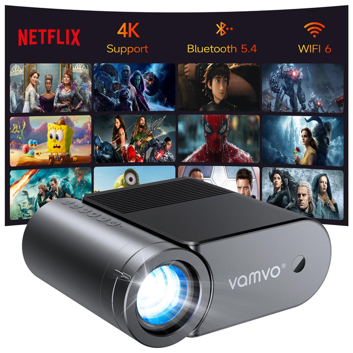 Home Projector with WiFi and Bluetooth, Native 1080P Mini Movie Projector, 200 ANSI, Wired Screen Mirroring, HDMI USB Type‑C, Video Projector for Home Theater Indoor & Outdoor Movie