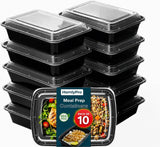 HomlyPro 10 Pack 28oz Black Meal Prep Containers with Lids, Airtight BPA Free Reusable Food Containers, 1 Compartment Stackable Food Storage for Microwave, Freezer and Dishwasher Safe