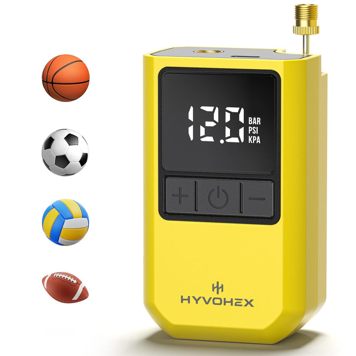 HYVOHEX Mini Electric Ball Pump with Needle for Sports Balls | Portable,Digital LED Display,Preset Auto-Stop Pressure,Fast Inflation,Replaces Manual Pump for Basketball,Soccer,Volleyball