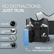 SWIFTVEST Running Phone Holder Vest with 500ml/17oz Water Bottle | Reflective Hydration Vest | Adjustable | Light | 6 Pockets for Running Accessories | Unisex