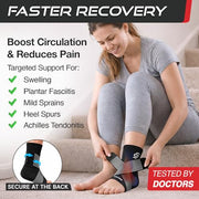 Sleeve Stars Ankle Brace Men & Women Support (Single/M:10"-12"/Black) | Plantar Fasciitis, Adjustable Strap, Sprained Wrap, Customizable Foot Support, Achilles Tendonitis Relief, Compression Sleeve