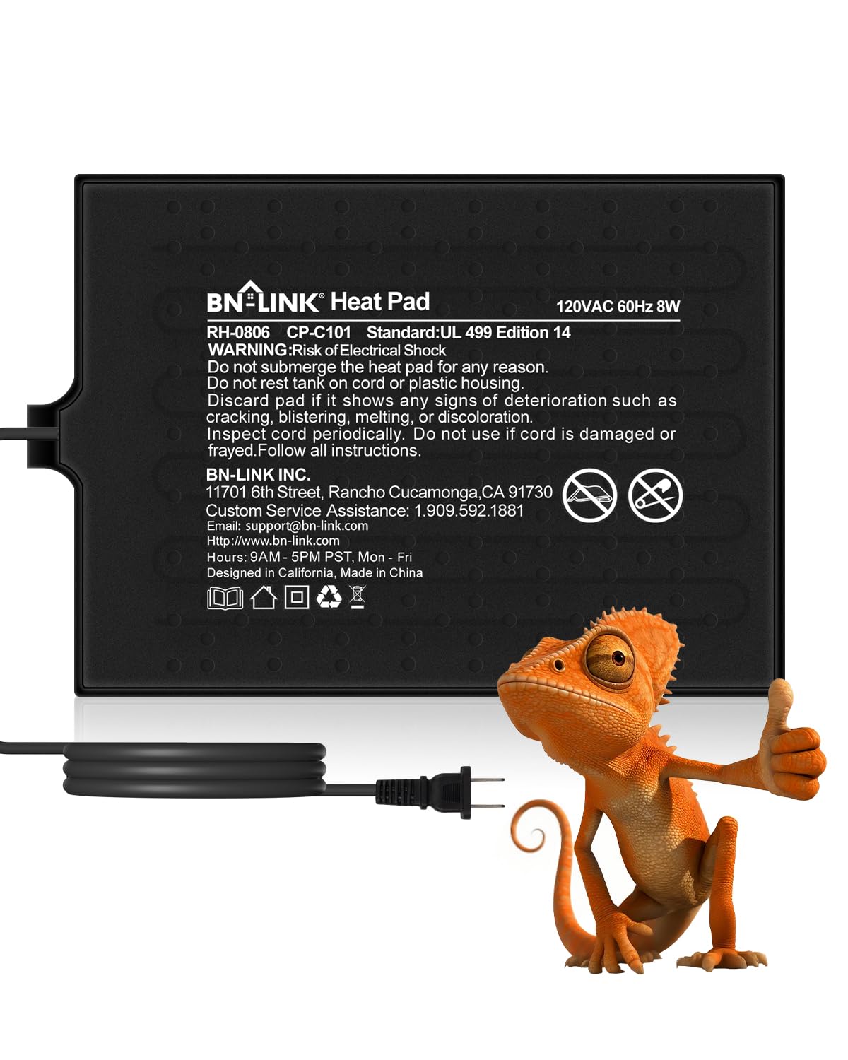 BN-LINK Reptile Heat Pad 6"X8" 8W for 10-20gal Under Tank Terrarium Heating Mat Waterproof for Turtle, Lizard, Frogs, Snake, Hermit Crab