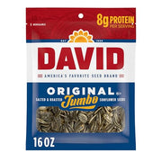 DAVID Jumbo Sunflower Seeds, Original Flavor, 16 oz. | 8g protein per serving; Original flavor; great for baseball games & road trips; also perfect for desk snacking