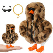 7inch Desk Goose Outfits, Mini Desktop Goose Clothes with Sunglasses & Necklaces, Brown Leopard Plush Hoodie Set Accessories for Magnetic Goose Statue (Brown Leopard)