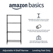 Amazon Basics 4-Shelf Steel Wire Storage Shelves for Garage, Adjustable Metal Shelving Unit, 200 lbs Per Shelf, 23.2" W x 48" H x 13.4" D, Black