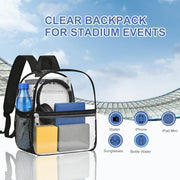 Clear Backpack for Stadium Events Stadium Approved Sports Fan Backpacks | Mini Small Clear Bag 12x12x6 Heavy Duty with Front Pocket for Sport Concert Work Travel（Nylon Shoulder Straps,Black）