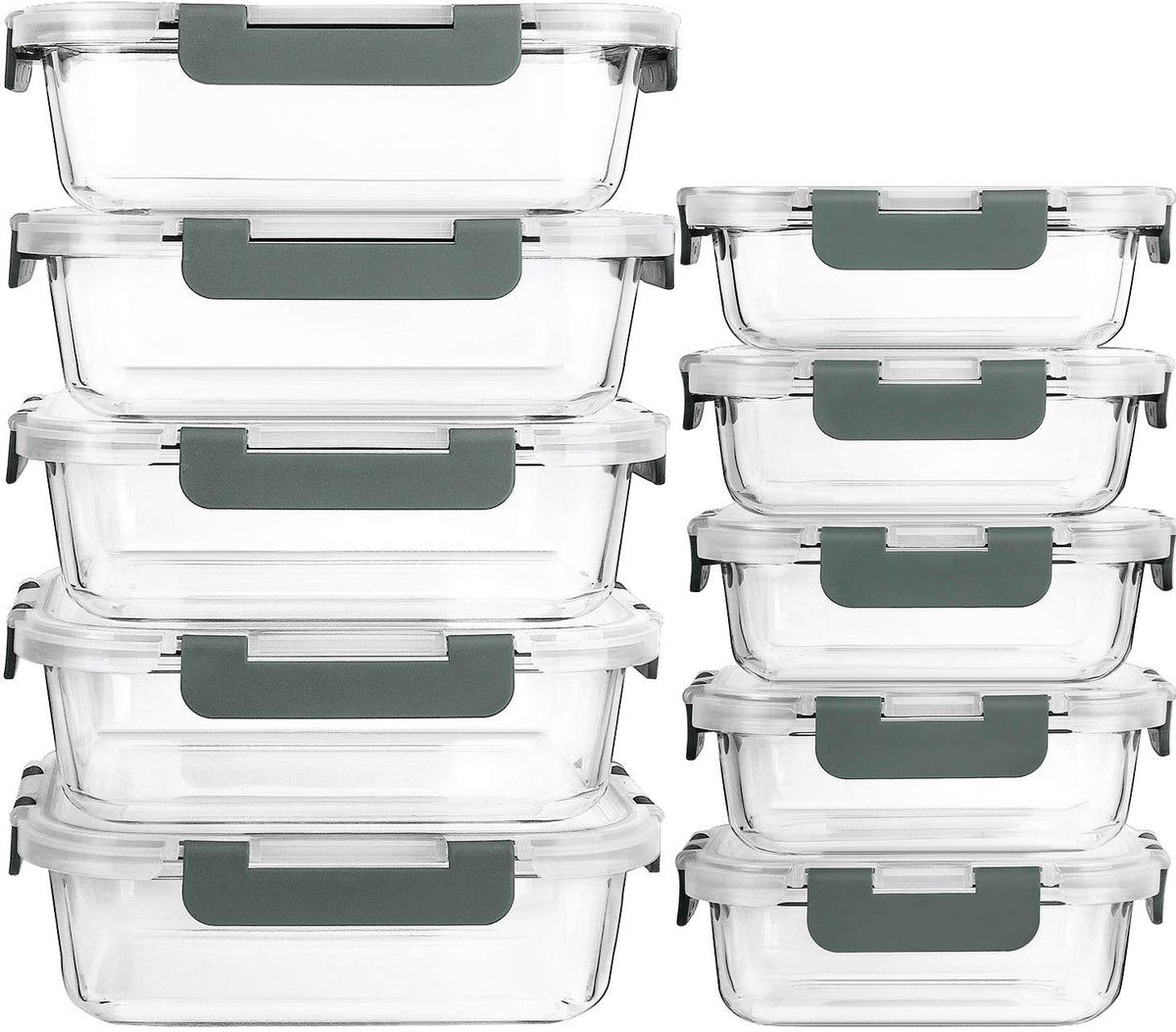 MCIRCO 10 Pack Glass Food Storage Containers with Lifetime Locking Lids Airtight for Microwave, Oven, Freezer and Dishwasher