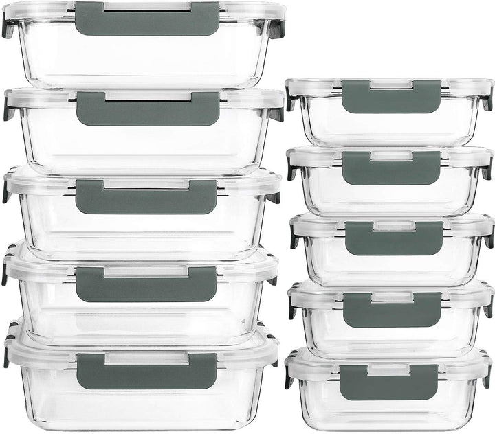 MCIRCO 10 Pack Glass Food Storage Containers with Lifetime Locking Lids Airtight for Microwave, Oven, Freezer and Dishwasher