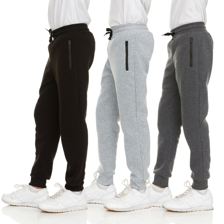 PURE CHAMP 3Pk Boys Sweatpants Fleece Athletic Workout Kids Clothes Boys Joggers with Zipper Pocket and Drawstring Size 4-20
