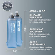 SWIFTER 2x Soft Flask 500ml | Running, Hiking, Cycling Hydration Flask | Collapsible, Leakproof, Reusable | Matt Finish, Sky Blue