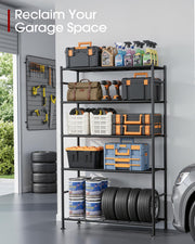 Sakugi Storage Shelves - 5 Tier Shelf Organizer, Heavy Duty Garage Shelving Unit with Leveling Feet, Stable Metal Shelves Organizer for Pantry, Kitchen and Closet, 33.0" W x 12.6" D x 72.0" H, Black