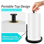 Paper Towel Holder Countertop, Standing Paper Roll Holder with Anti Slip Weighted Base, Stainless Steel Freestanding Paper Towel Holder for Kitchen, Black