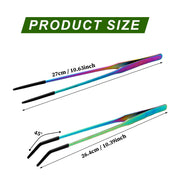 OLIISS Iridescent Reptile Feeding Tongs with Rubber Tips, 10.6", 2 Pack | Straight & Curved, Stainless Steel, Secure Grip, Feeder Tools for Bearded Dragons, Geckos & Lizards, Terrarium Tank Supplies