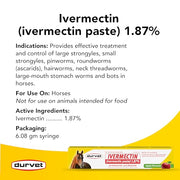 Ivermectin Paste 1.87% Horse Dewormer - Apple Flavored Oral Syringe 6.08g Tube