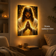 LED Radiant Praying Jesus Canvas/Mica – Glowing Christian Wall Art with Hidden Backlight
