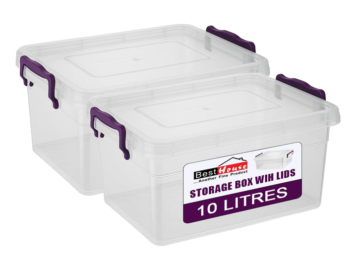 Best House 2 PCS Clear Plastic Storage Box with Lids, Storage Containers Use for Home, office, Kitchen, and Goods (10 Litres)