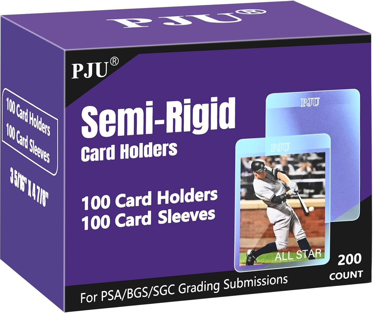 100ct Semi Rigid Card Holders & 100ct Card Sleeves for PSA Graded Cards | PSA, SGC, BGS, CSG Graded Card Submissions, Semi Rigid Baseball Card Sleeves Protectors, PSA Graded Trading Cards Sleeves