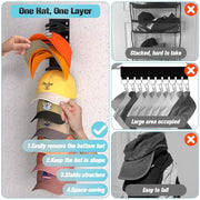 Hat Organizer for Baseball Cap 2Pack, Hold up to 20 Hat Adhensive for Wall | Hat Rack Hanger Display for Door Closet, Cap Organizer Storage Multilayer Adhesive or Screw Mount, Space-Saving Design-Black