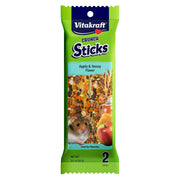 Vitakraft Crunch Sticks Hamster Treat Apple & Honey Flavor - 2 Sticks | Real Dried Fruit, Sweet Honey Coating, Natural Wood Center, Encourages Foraging Chewing, 2 Count Pack