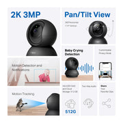 Tapo 2K Pan Tilt Security Camera for Baby Monitor, Dog Camera,C211(2-Pack) | Motion Detection, 2-Way Audio Siren, Night Vision, Cloud &SD Card Storage, Works with Alexa & Google Home, Black