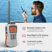 Cobra BlueBound 350 VHF Handheld Marine Radio - White, 6-Watt, Floats | Long Range, NOAA Weather Alerts, International Functionality, IPX7 Waterproof, USB-C, Submersible, LCD Screen, Belt Clip
